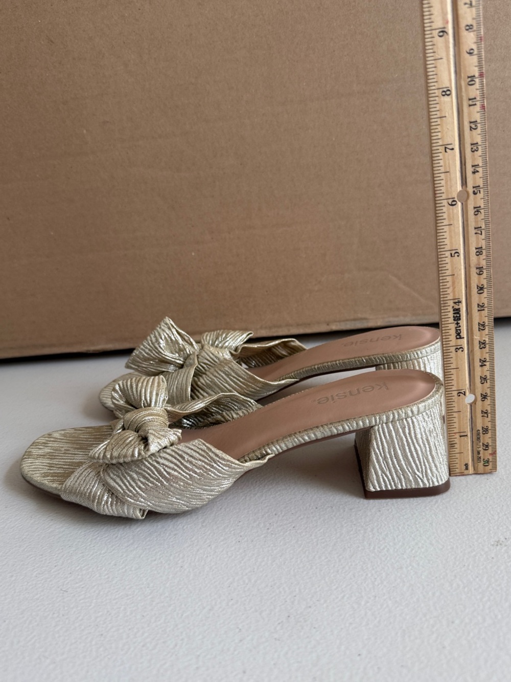Kensie Metallic Gold Knot Mule Heels